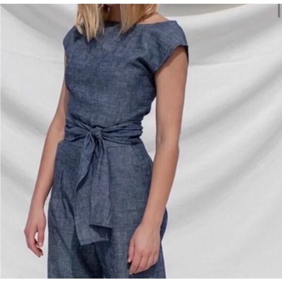 OZMA Of California Matador Hemp Cotton Wide Leg Romper Jumpsuit Chambray, Small - Picture 12 of 14